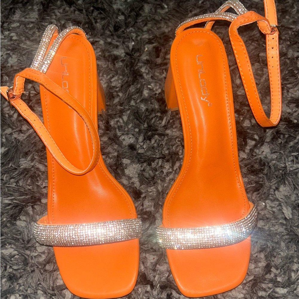 Orange Strappy Heels with Rhinestone Detail